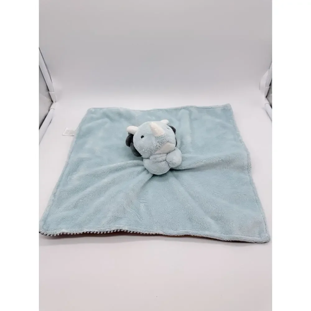 2021 Carter’s Baby BLUE DINOSAUR Triceratops Lovey Security Blanket Stripes Soft